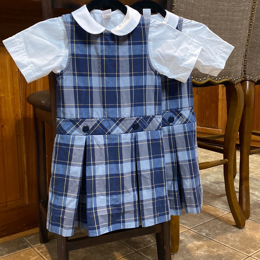 A+ school apparel girls jumper with peterpan shirt- size 5 plaid #57